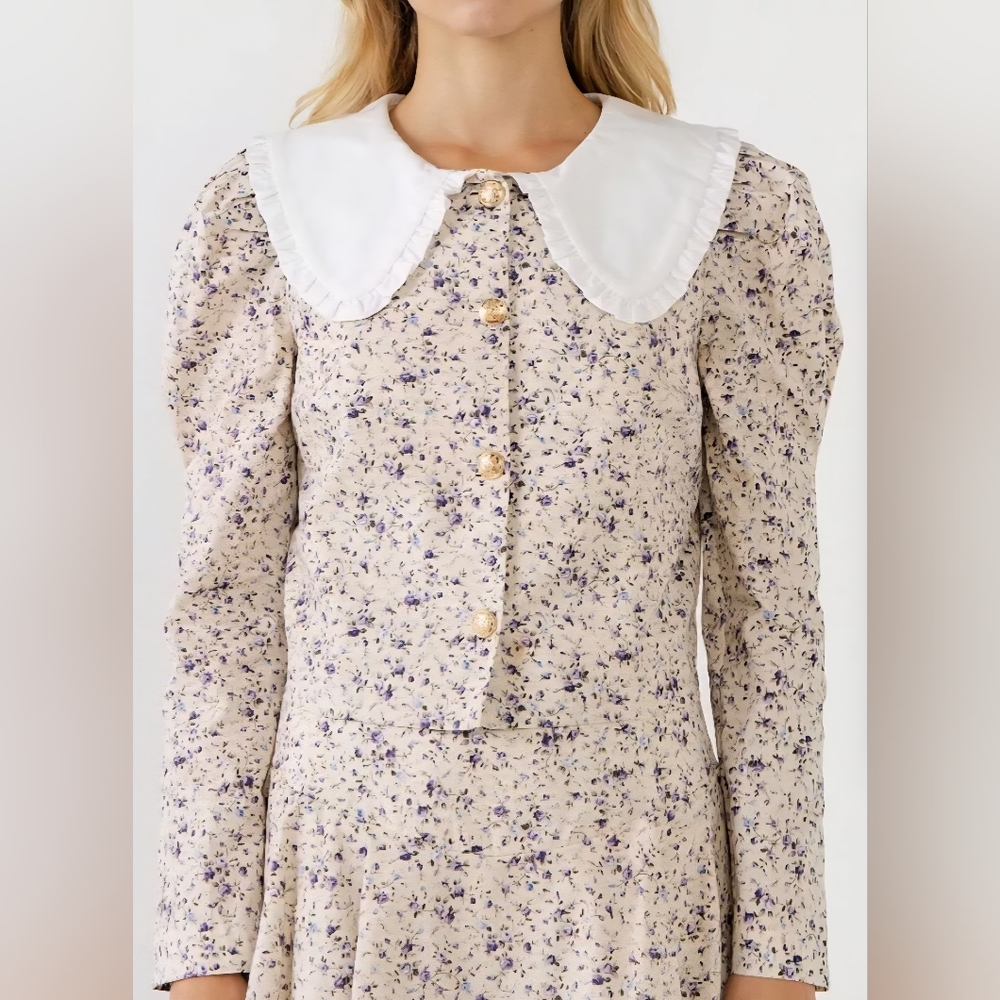 NWT ADORABLE English Factory Floral Print Puff Long Sleeve Top Size Large FLAWED